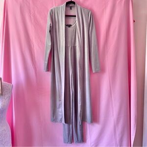 Matching Set: Cardigan & Bodysuit Small Gray Silver Suede Velvet Gray Forever 21